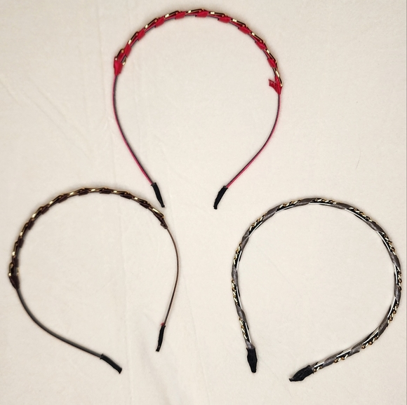 Set of 3 Satin with Gold Chain Accent Headbands - Picture 2 of 8